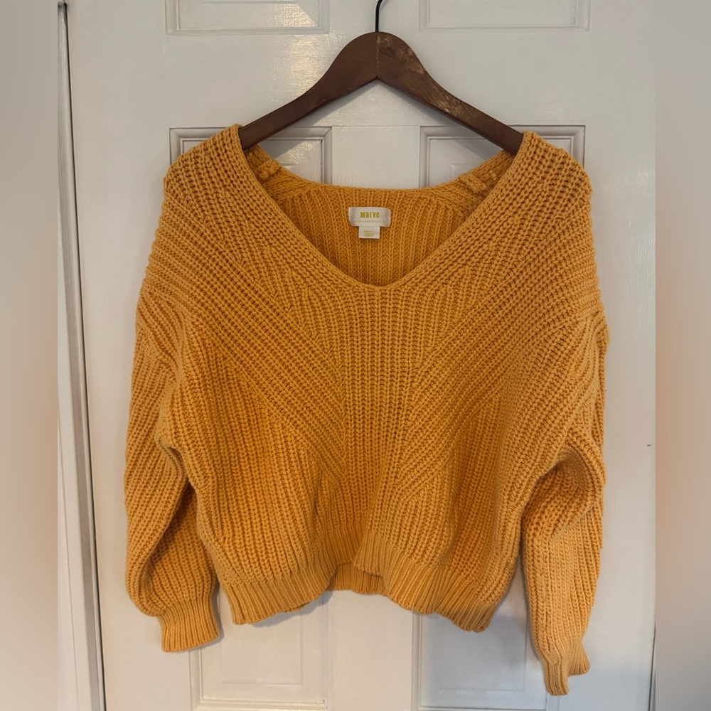 Maeve by Anthropologie Golden Mustard Textured Knit Sweater